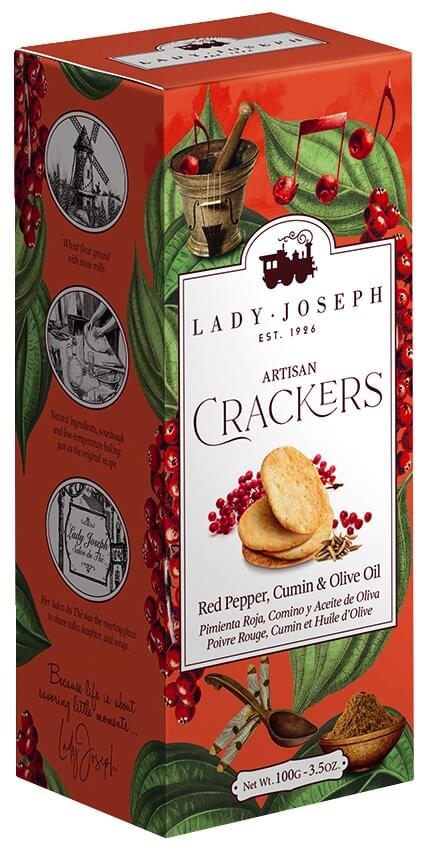 Lady Joseph Cracker mit rotem Pfeffer, Kreuzkümmel und Olivenöl
