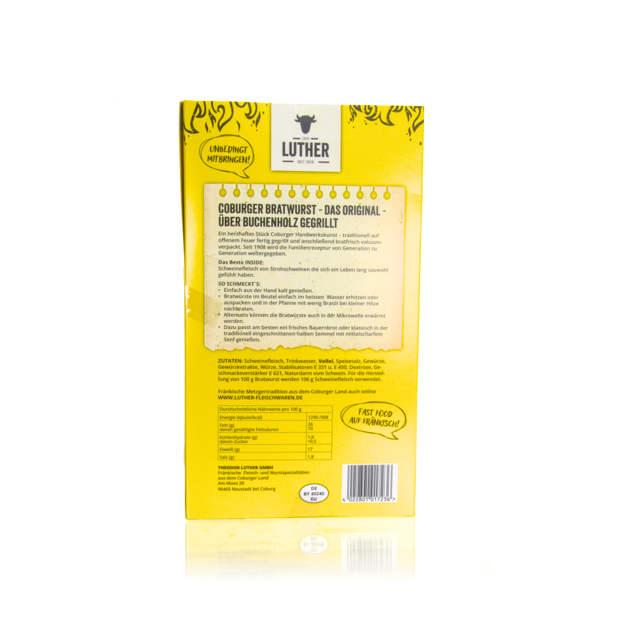 Fleischerei Luther Coburger Bratwurst vorgebraten Geschenkkarton