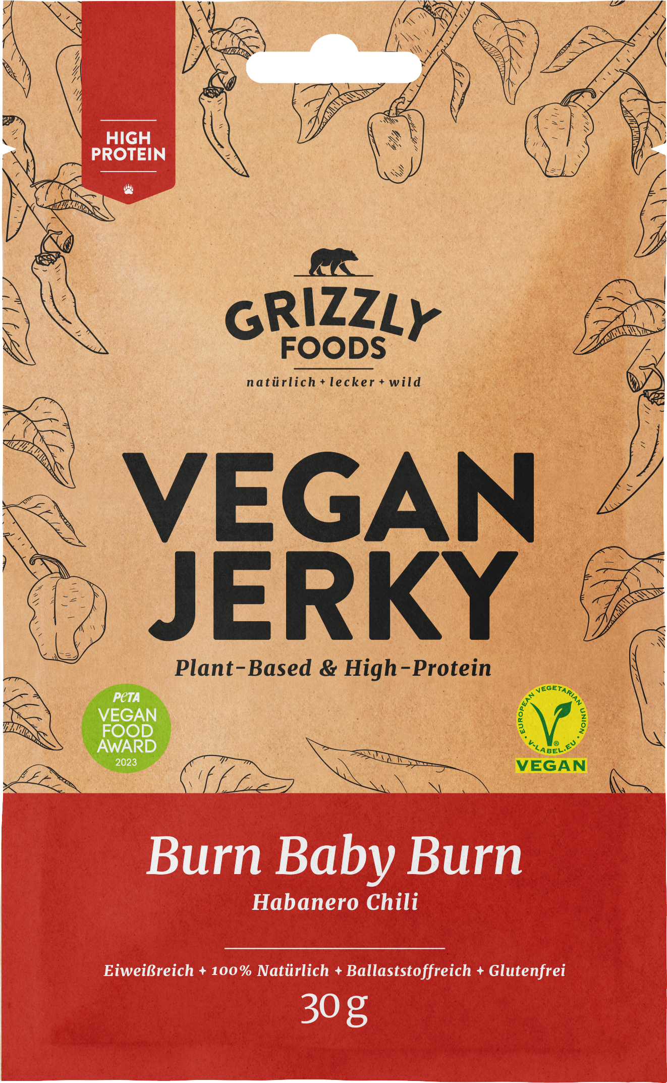 Grizzly Foods Vegan Jerky Burn Baby Burn - Habanero Chili