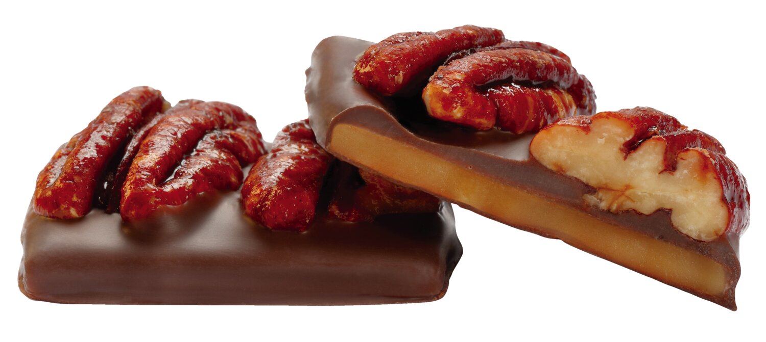 Dolfin Karamellblättchen mit Vollmilchschokolade und Pekannuss
