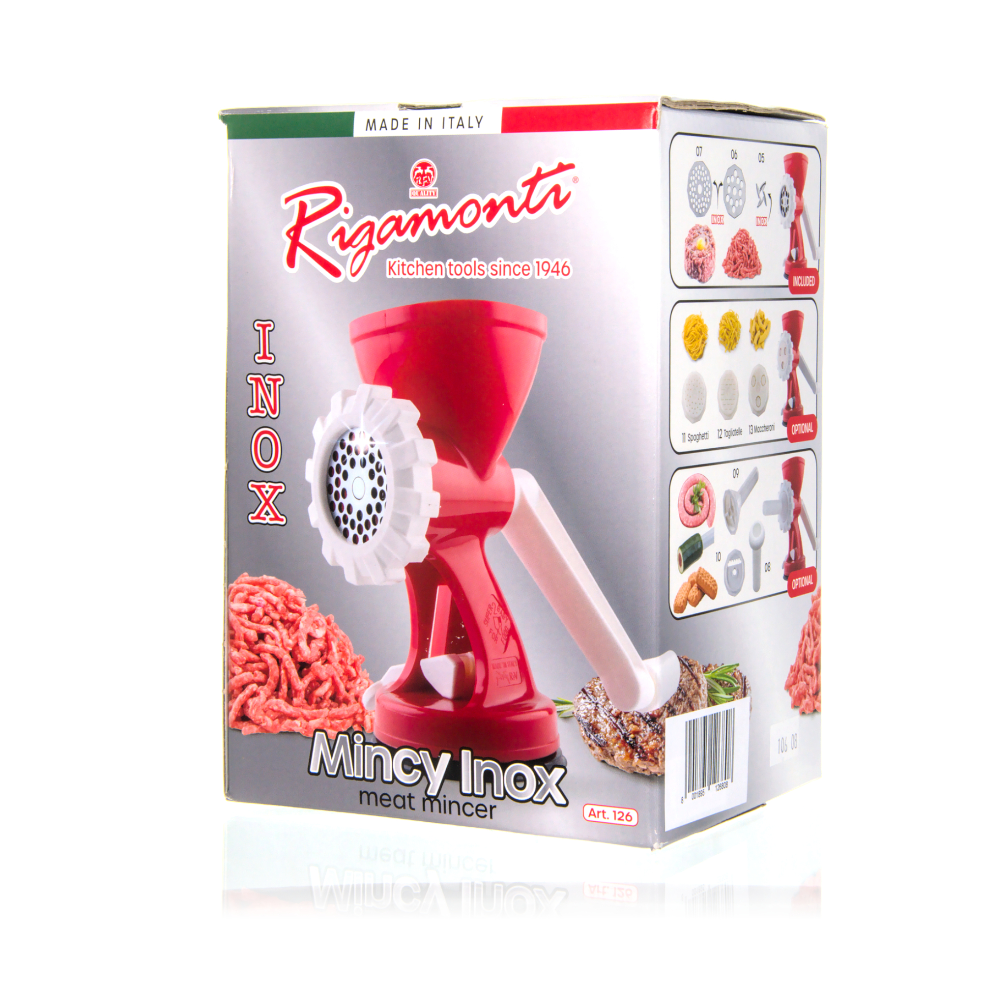 Rigamonti Fleischwolf "Mincy Inox" mit viel Zubehör weiß