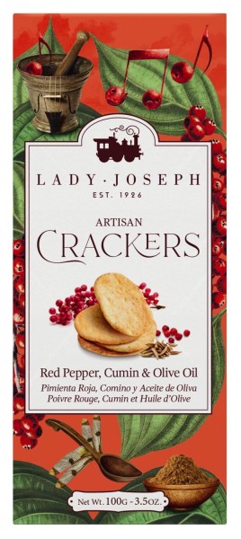 Lady Joseph Cracker mit rotem Pfeffer, Kreuzkümmel und Olivenöl