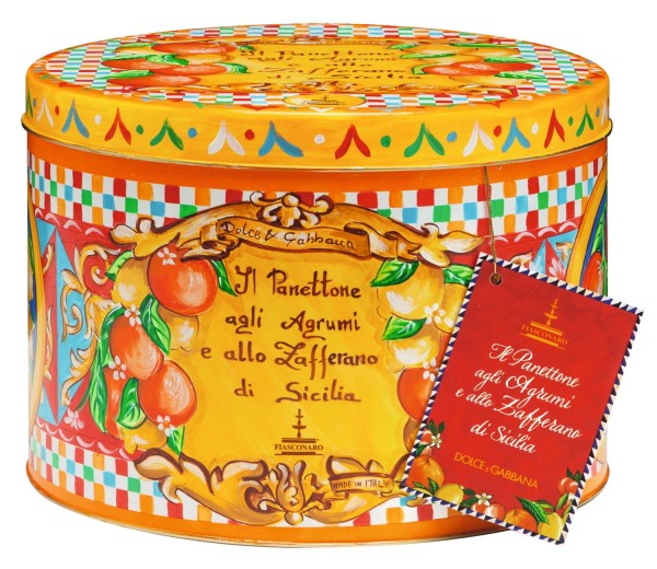 Fiasconaro Panettone mit Zitrusfrüchten und Safran D&G 500g Metalldose gelb